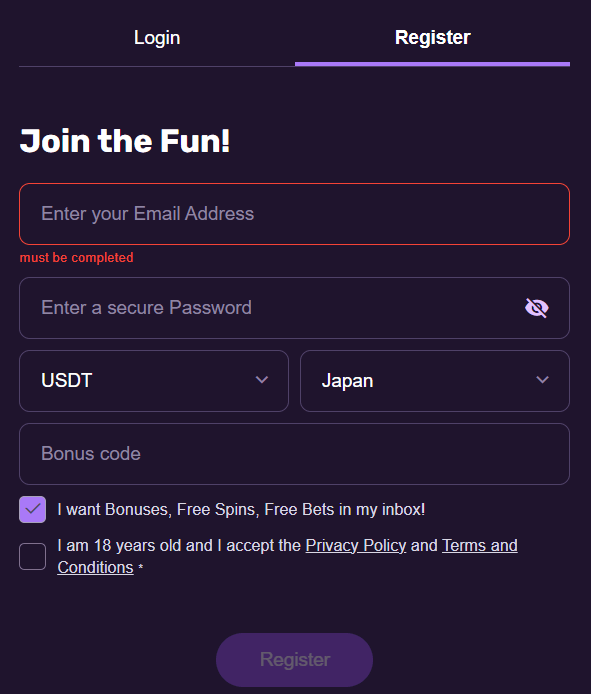Playbet.ioカジノ登録